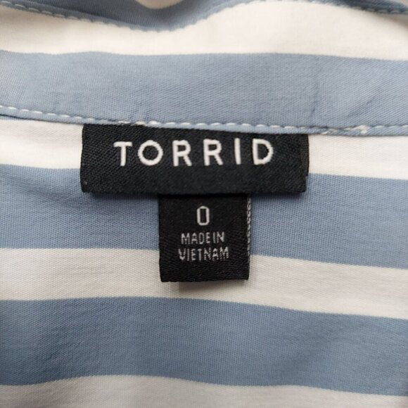 Torrid Womens Striped Button-Down Shirt Size 0 Blue & White Long Sleeve - Picture 2 of 3